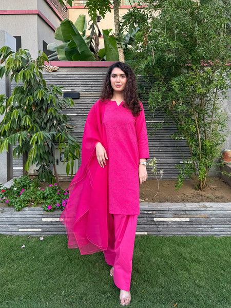Farshi Chikankari Set- Pink