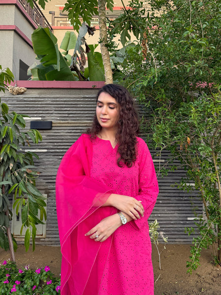 Farshi Chikankari Set- Pink