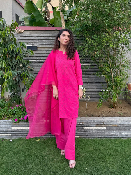 Farshi Chikankari Set- Pink
