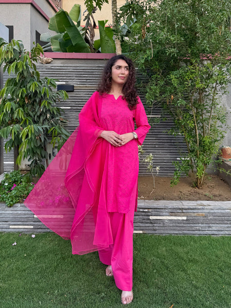 Farshi Chikankari Set- Pink