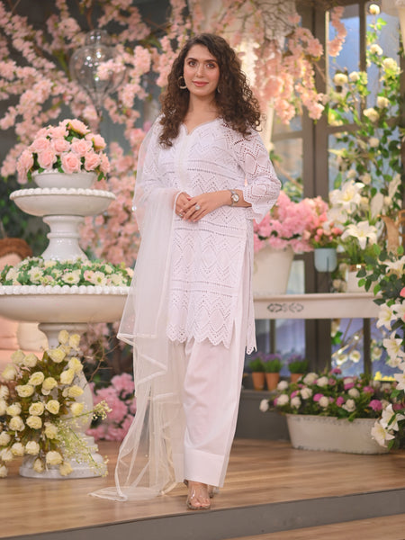 Farshi Chikankari Set-White
