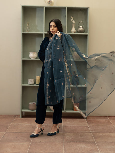 Zinc velvet Embroidered 3pc Suit