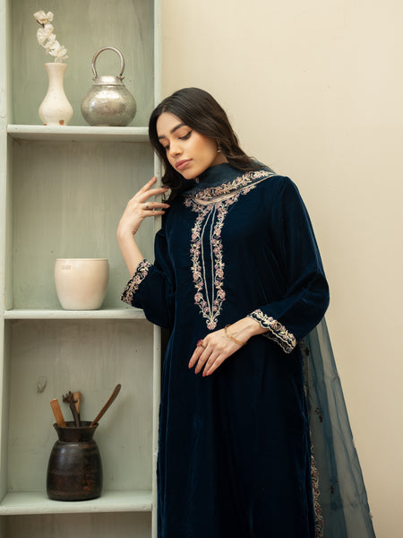 Zinc velvet Embroidered 3pc Suit