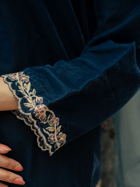 Zinc velvet Embroidered 3pc Suit