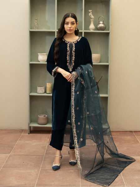 Zinc velvet Embroidered 3pc Suit