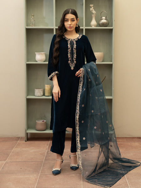 Zinc velvet Embroidered 3pc Suit