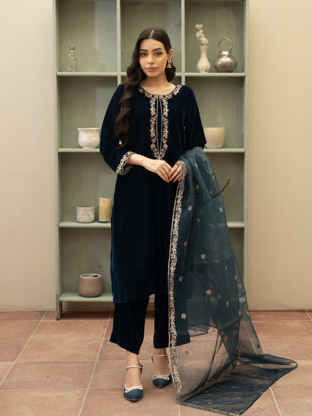 Zinc velvet Embroidered 3pc Suit